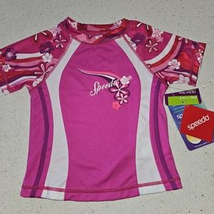 Speedo Girls Rash Swim Tee 1 Piece,Pink